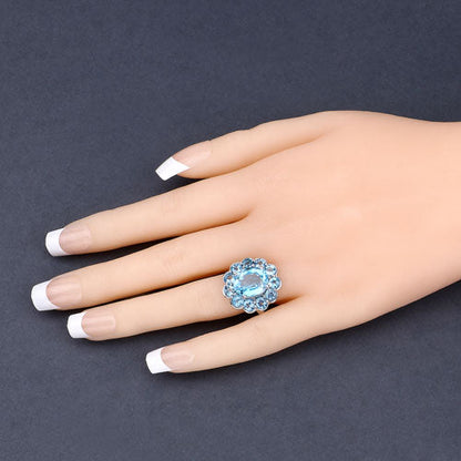 8.77 Carat Genuine Swiss Blue Topaz .925 Sterling Silver Ring