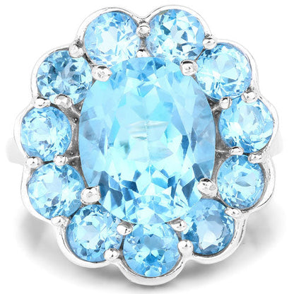 8.77 Carat Genuine Swiss Blue Topaz .925 Sterling Silver Ring