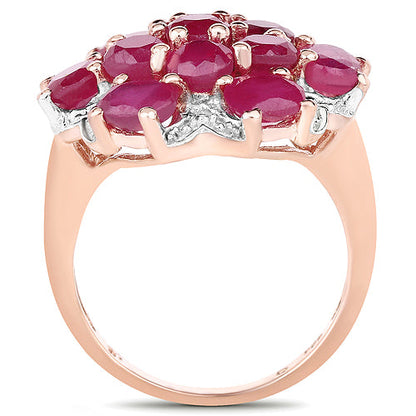 14K Rose Gold Plated 4.52 Carat Genuine Glass Filled Ruby .925 Sterling Silver Ring