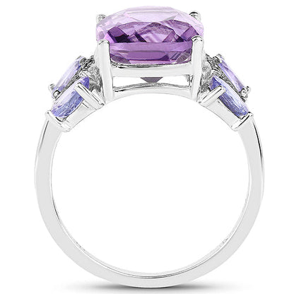 5.53 Carat Genuine Amethyst, Tanzanite & White Topaz .925 Sterling Silver Ring