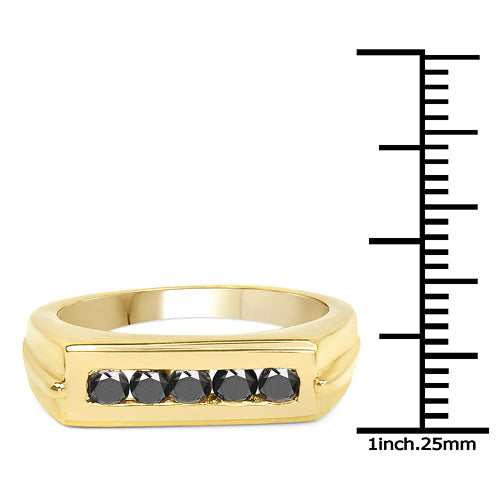 14K Yellow Gold Plated 0.50 Carat Genuine Black Diamond .925 Sterling Silver Ring