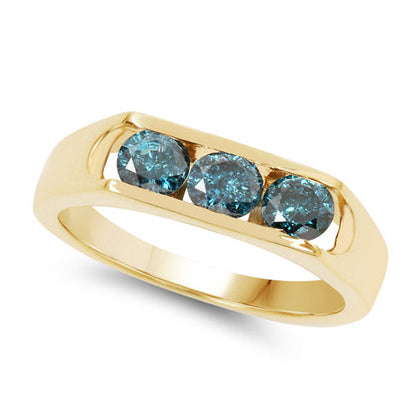 14K Yellow Gold Plated 0.90 Carat Genuine Blue Diamond .925 Sterling Silver Ring