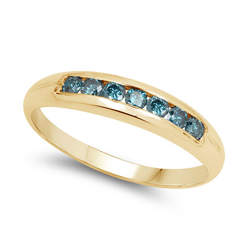 14K Yellow Gold Plated 0.35 Carat Genuine Blue Diamond .925 Sterling Silver Ring