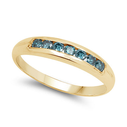 14K Yellow Gold Plated 0.35 Carat Genuine Blue Diamond .925 Sterling Silver Ring