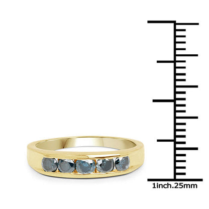 14K Yellow Gold Plated 0.80 Carat Genuine Blue Diamond .925 Sterling Silver Ring
