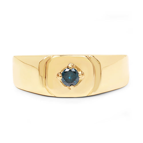 14K Yellow Gold Plated 0.20 Carat Genuine Blue Diamond .925 Sterling Silver Ring