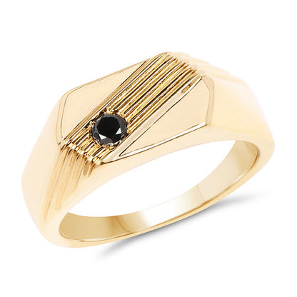 14K Yellow Gold Plated 0.12 Carat Genuine Black Diamond .925 Sterling Silver Ring
