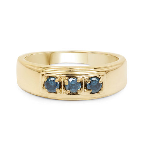 14K Yellow Gold Plated 0.33 Carat Genuine Blue Diamond .925 Sterling Silver Ring