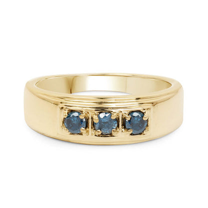 14K Yellow Gold Plated 0.33 Carat Genuine Blue Diamond .925 Sterling Silver Ring