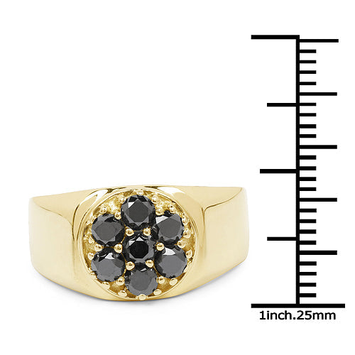 14K Yellow Gold Plated 0.98 Carat Genuine Black Diamond .925 Sterling Silver Ring