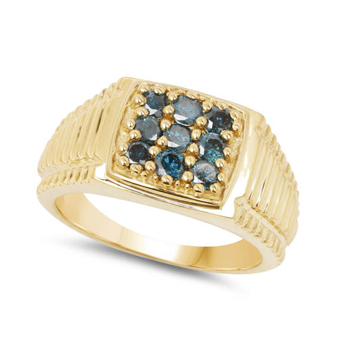14K Yellow Gold Plated 0.63 Carat Genuine Blue Diamond .925 Sterling Silver Ring