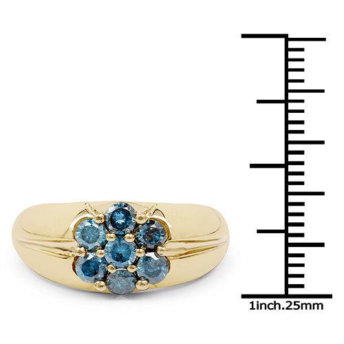 14K Yellow Gold Plated 0.98 Carat Genuine Blue Diamond .925 Sterling Silver Ring