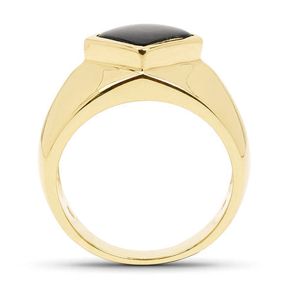 14K Yellow Gold Plated 2.00 Carat Genuine Black Onyx .925 Sterling Silver Ring