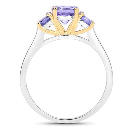 Two Tone Plated 1.07 Carat Genuine Tanzanite .925 Sterling Silver Ring