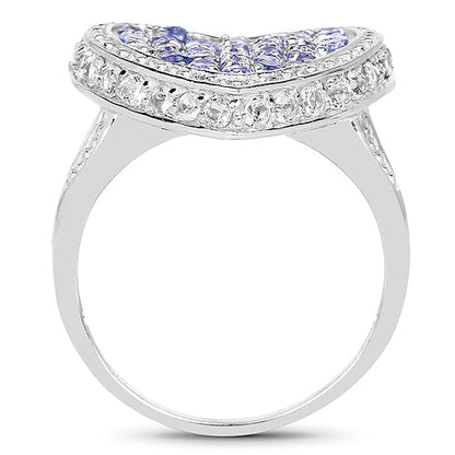 1.81 Carat Genuine Tanzanite and White Topaz .925 Sterling Silver Ring