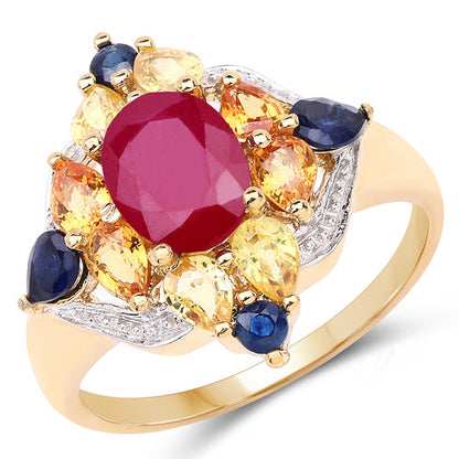 14K Yellow Gold Plated 3.76 Carat Genuine Multi Stone .925 Sterling Silver Ring