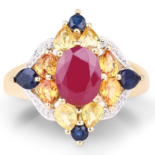 14K Yellow Gold Plated 3.76 Carat Genuine Multi Stone .925 Sterling Silver Ring