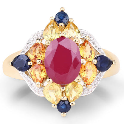 14K Yellow Gold Plated 3.76 Carat Genuine Multi Stone .925 Sterling Silver Ring