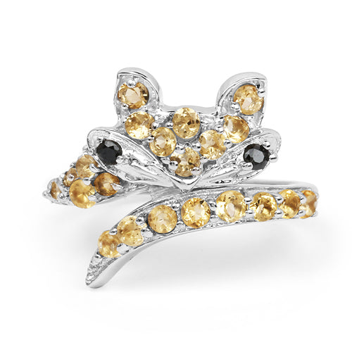1.00 Carat Genuine Citrine & Black Spinel .925 Sterling Silver Ring