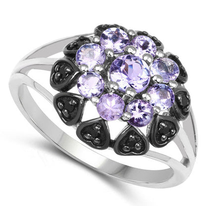 1.18 Carat Genuine Tanzanite and Black Spinel .925 Sterling Silver Ring