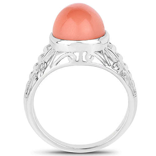 6.00 Carat Genuine Peach Moonstone .925 Sterling Silver Ring