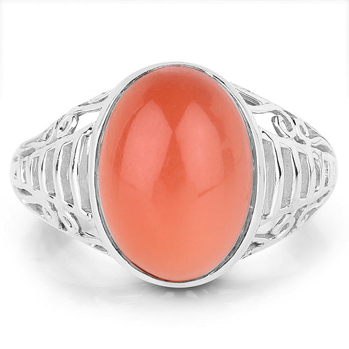 6.00 Carat Genuine Peach Moonstone .925 Sterling Silver Ring