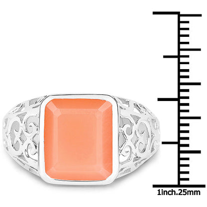 5.75 Carat Genuine Peach Moonstone .925 Sterling Silver Ring