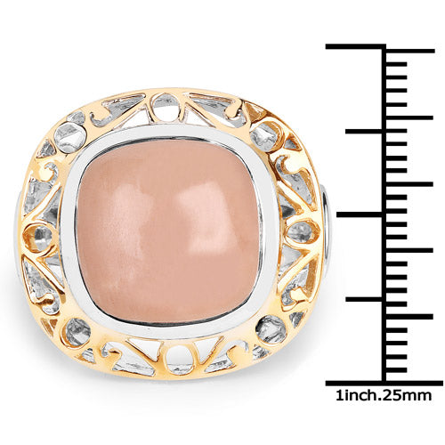 Two Tone Plated 12.80 Carat Genuine Moonstone .925 Sterling Silver Ring