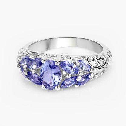 1.63 Carat Genuine Tanzanite .925 Sterling Silver Ring