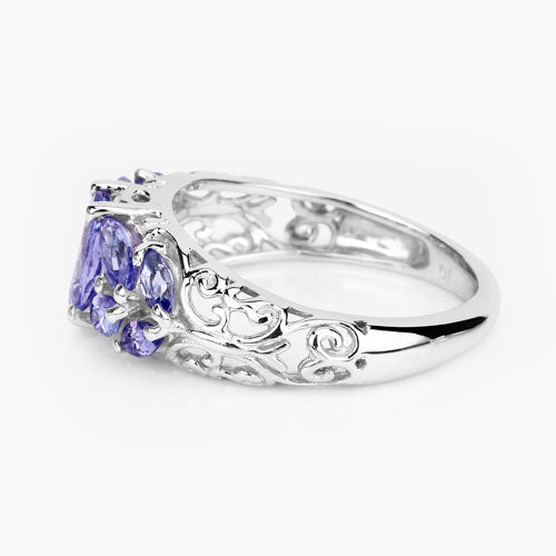 1.63 Carat Genuine Tanzanite .925 Sterling Silver Ring