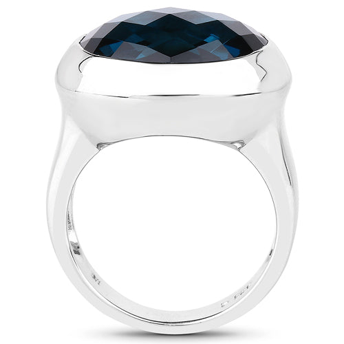10.25 Carat Genuine London Blue Topaz .925 Sterling Silver Ring