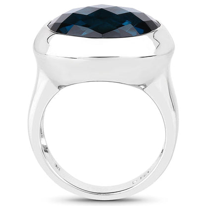 10.25 Carat Genuine London Blue Topaz .925 Sterling Silver Ring