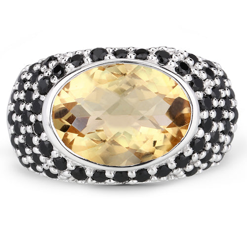 6.76 Carat Genuine Citrine and Black Spinel .925 Sterling Silver Ring