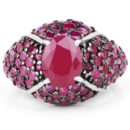 5.15 Carat Genuine Glass Filled Ruby & Ruby .925 Sterling Silver Ring