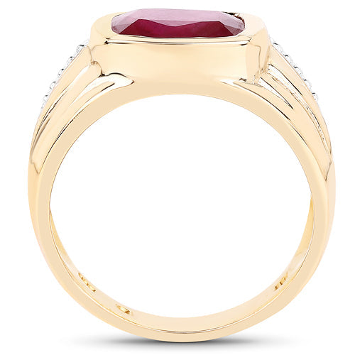 14K Yellow Gold Plated 3.50 Carat Genuine Glass Filled Ruby .925 Sterling Silver Ring