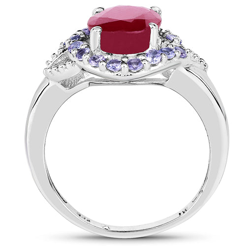4.03 Carat Genuine Glass Filled Ruby & Tanzanite .925 Sterling Silver Ring