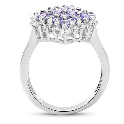 2.40 Carat Genuine Tanzanite and White Topaz .925 Sterling Silver Ring