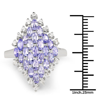 2.40 Carat Genuine Tanzanite and White Topaz .925 Sterling Silver Ring