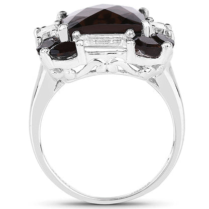 7.43 Carat Genuine Smoky Quartz & White Topaz .925 Sterling Silver Ring