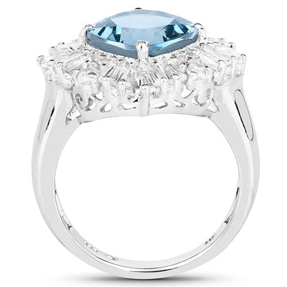 5.19 Carat Genuine London Blue Topaz & White Topaz .925 Sterling Silver Ring