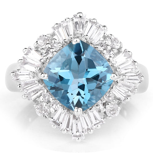 5.19 Carat Genuine London Blue Topaz & White Topaz .925 Sterling Silver Ring