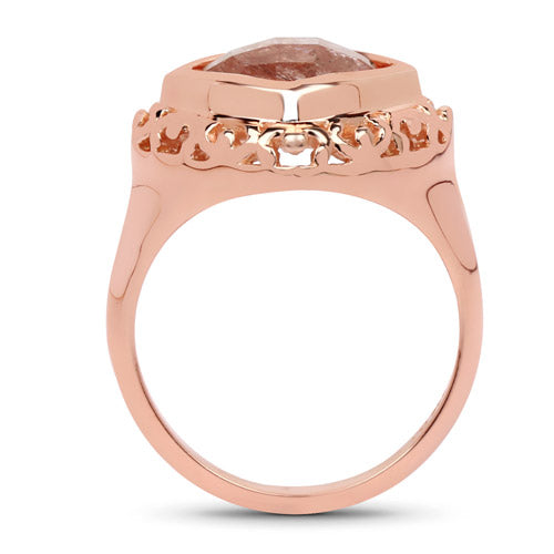 14K Rose Gold Plated 3.25 Carat Genuine Pink Rutile .925 Sterling Silver Ring