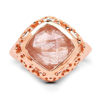 14K Rose Gold Plated 3.25 Carat Genuine Pink Rutile .925 Sterling Silver Ring