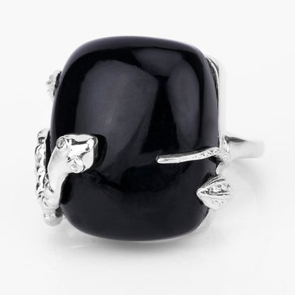 21.04 Carat Genuine Black Onyx and White Topaz .925 Sterling Silver Ring