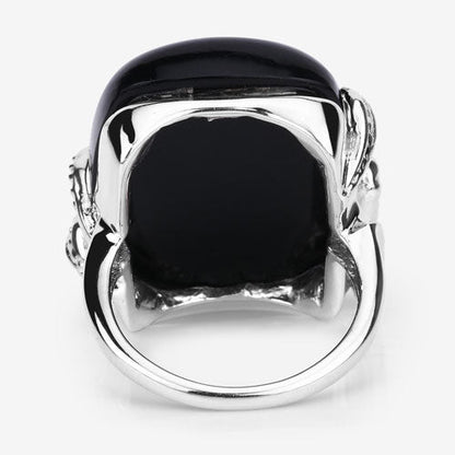 21.04 Carat Genuine Black Onyx and White Topaz .925 Sterling Silver Ring