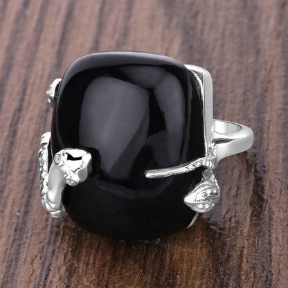 21.04 Carat Genuine Black Onyx and White Topaz .925 Sterling Silver Ring