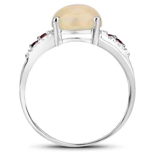 2.05 Carat Genuine Ethiopian Opal, Pink Tourmaline and White Topaz .925 Sterling Silver Ring