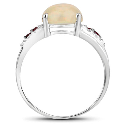 2.05 Carat Genuine Ethiopian Opal, Pink Tourmaline and White Topaz .925 Sterling Silver Ring