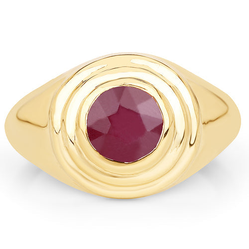 14K Yellow Gold Plated 1.65 Carat Genuine Glass Filled Ruby .925 Sterling Silver Ring