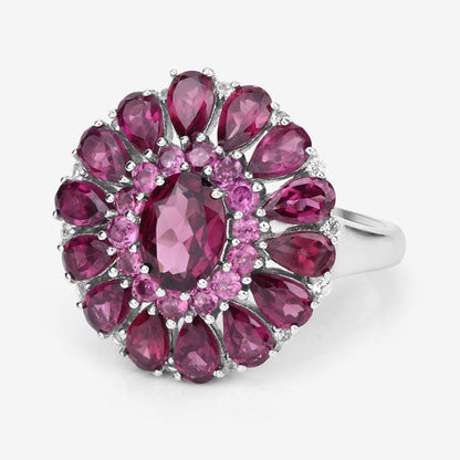 6.19 Carat Genuine Rhodolite and White Topaz .925 Sterling Silver Ring